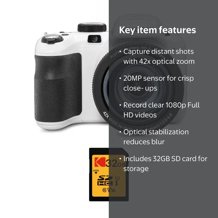 Kodak PIXPRO AZ425 20MP Digital Camera, 42x Optical Zoom, Full HD
