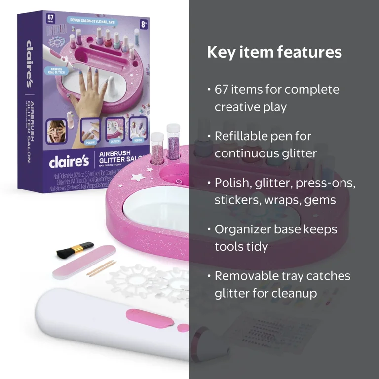 Claire's® Airbrush Glitter Nail Design Studio, Kids Nail Art Kit