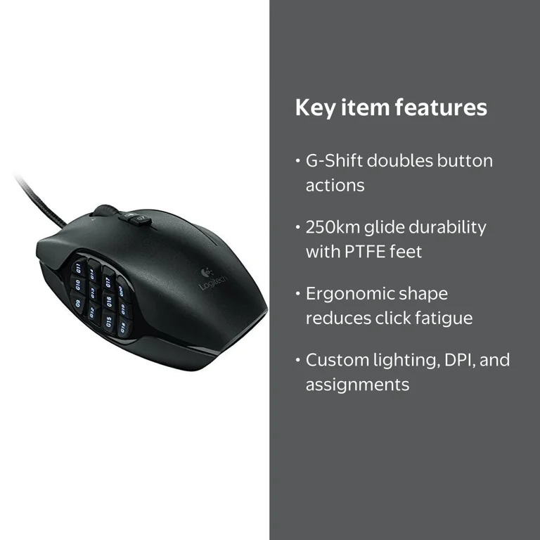 Logitech G600 MMO Gaming Mouse, RGB Backlit, 20 Customizable