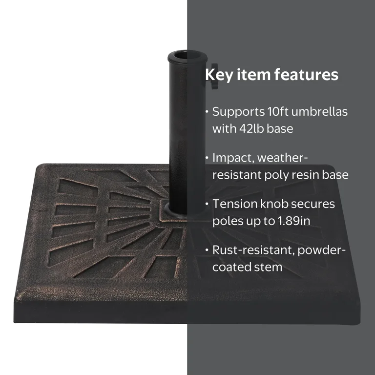42 lb rust-resistant patio umbrella base in black 42-lb All-Weather Outdoor Square Resin coated finish Kool 24 lb. Square Patio