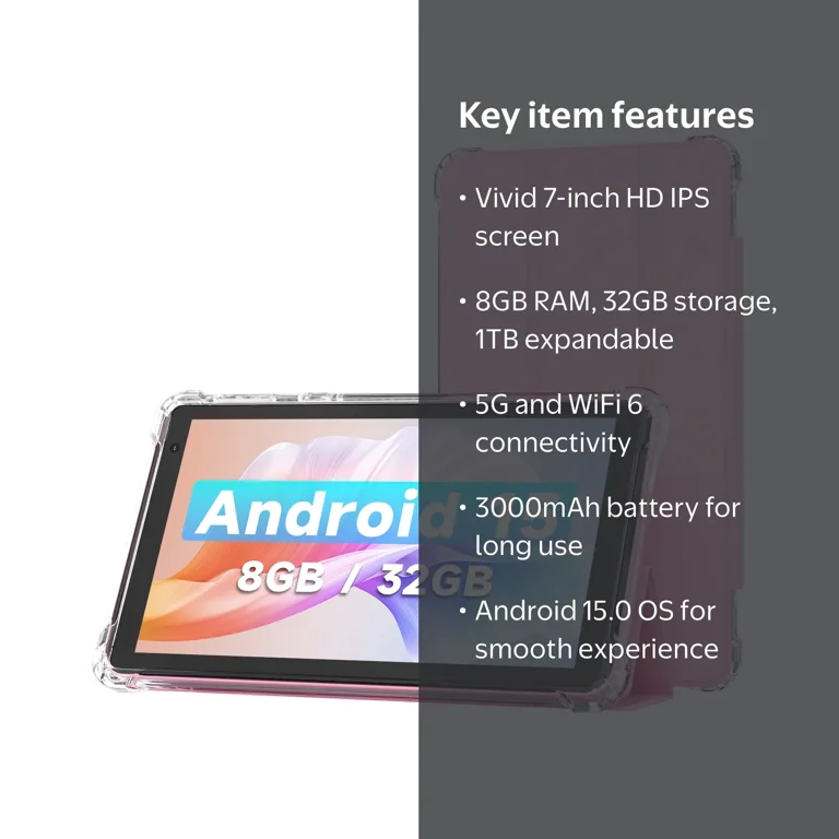 ZZB, Android Tablet, 7 inch, Pink, 8GB RAM, 32GB ROM, Supports 1TB