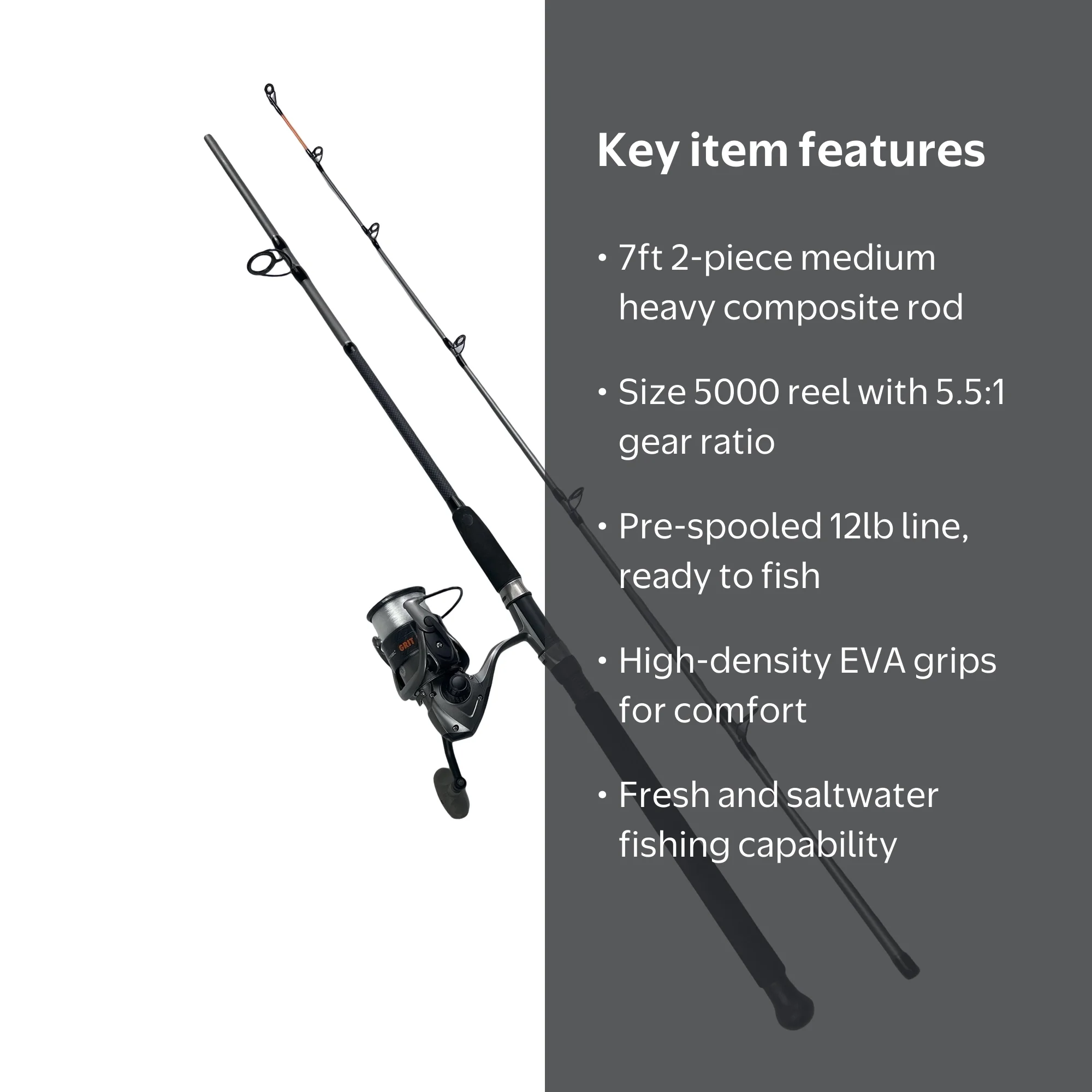 Ozark Trail Grit Stick 7ft Medium Heavy Spinning Combo with 5000