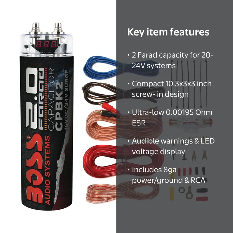 Boss Audio CPBK2 Digital Car Power Capacitor & Soundstorm AKS8 Amp