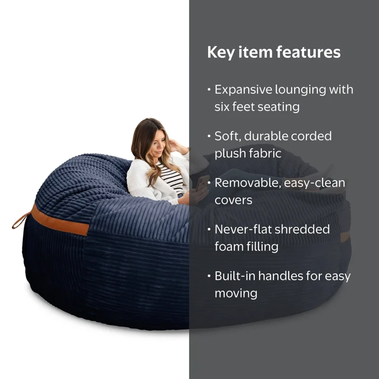 Big Joe Fuf 8Ft Giant Foam Bean Bag Chair, Oversized Couch with