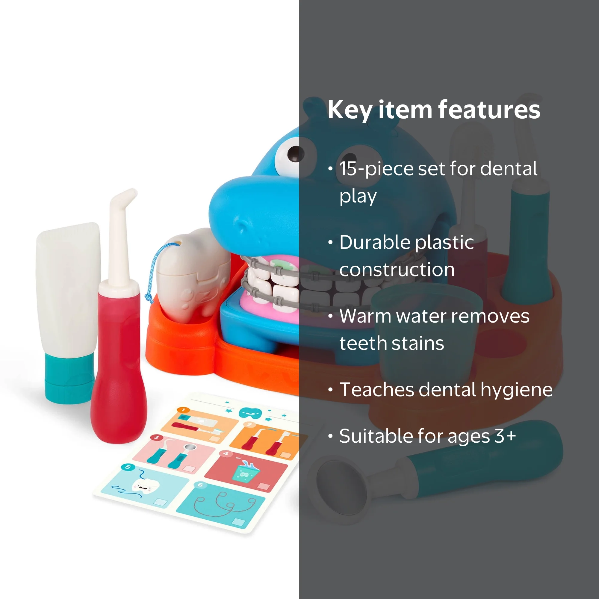 Battat Hippodontist Dentist Plastic Play Set with 14 Accessories