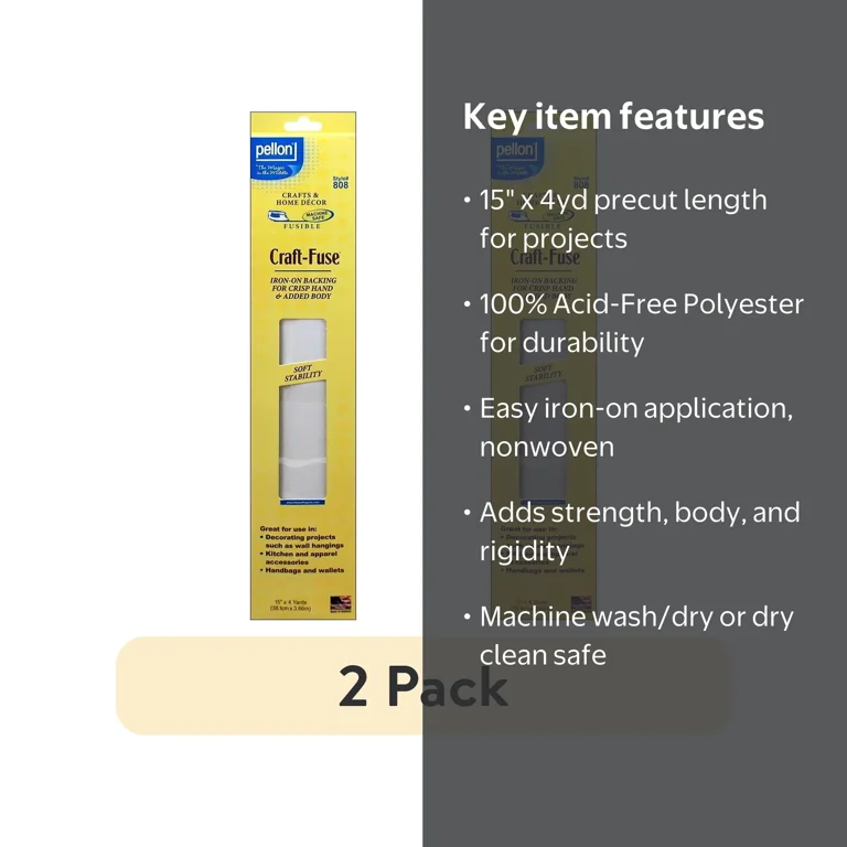 2 pack) Pellon 808 Craft Fuse Sewing Stabilizer 15