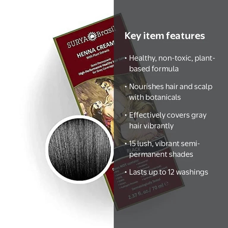 Surya Brasil, Henna Cream Hair Color Treatment, Black, 2.37 oz 70