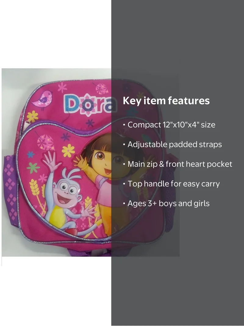 dora and boots mini backpack My Adventure with Map, Binoculars & Compass Complete Set this mini backpack measures approximately 9 W x 10.5 H x 4.5 D Small Backpack - - Dora