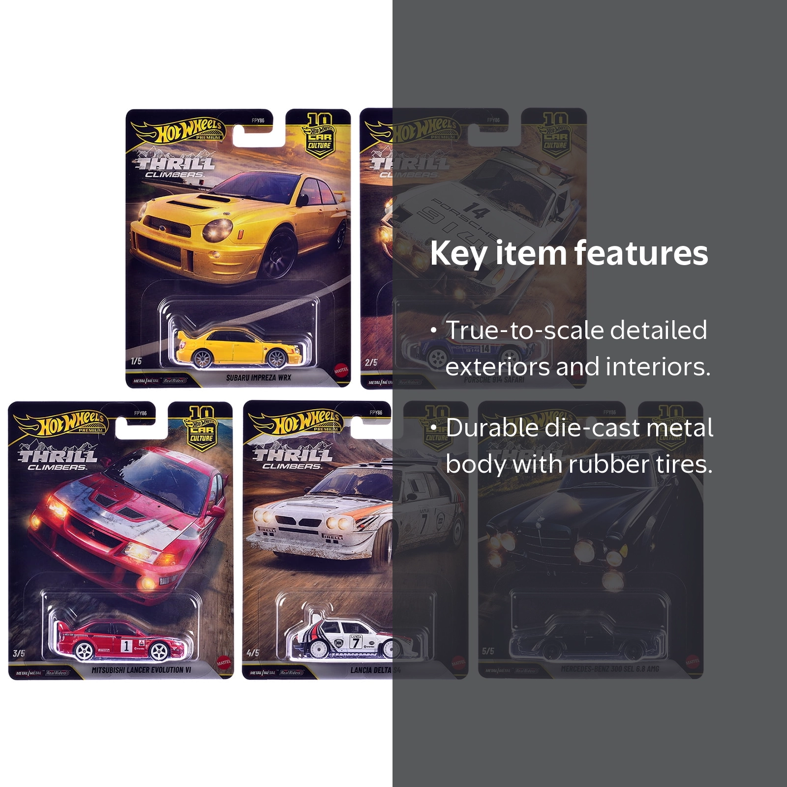 Hot Wheels Thrill Climbers 5pk Diecast Cars Car Culture 10th Anniv