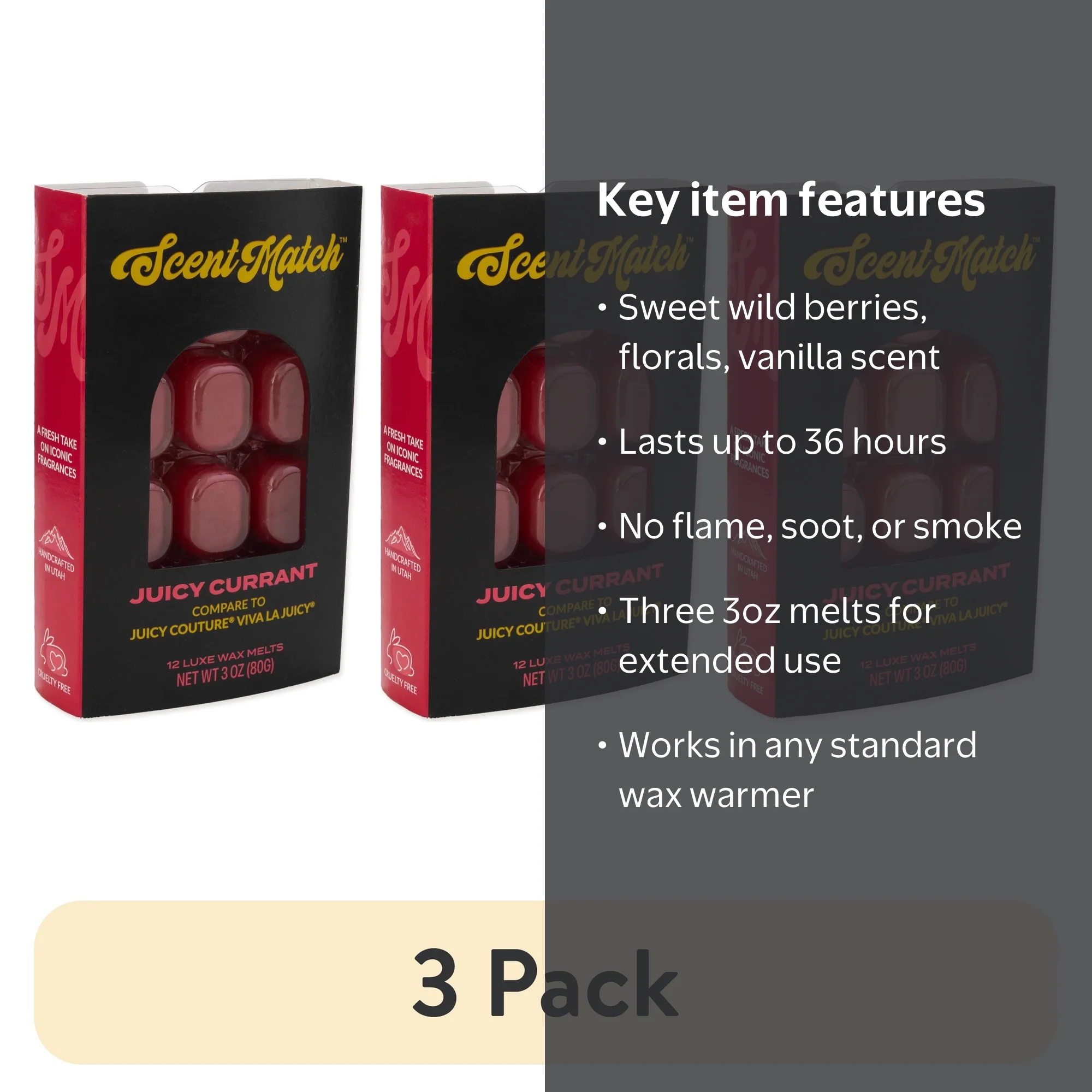 3 pack) IllumiScents ScentMatch, 3 oz Wax Melts, Juicy Currant