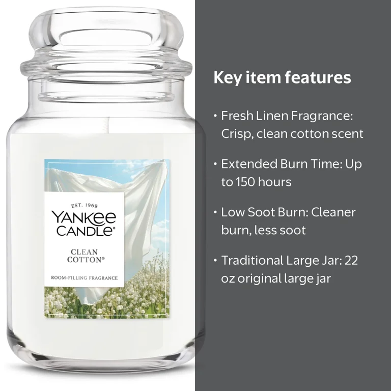 Yankee Candle, Clean Cotton Original Large Jar, 22 oz, Scented