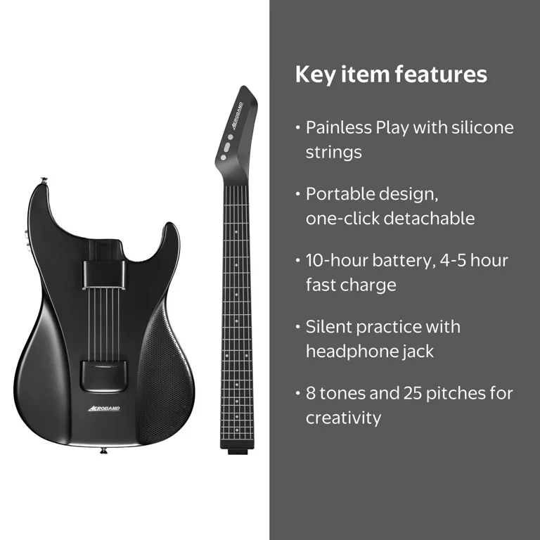 AeroBand, Guitar Stringless Acoustic Electric Guitar, Black