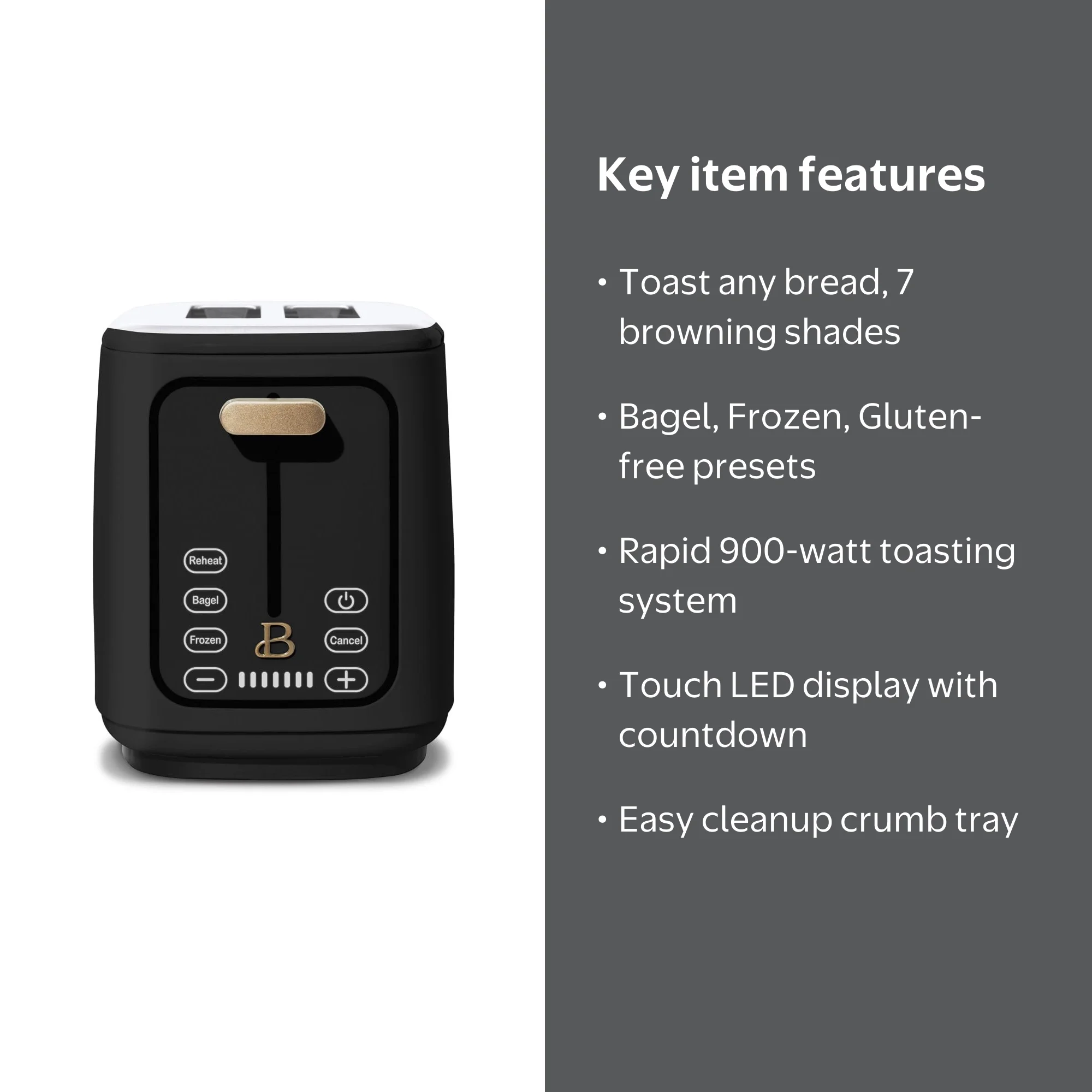 Beautiful 2 Slice Toaster with Touch-Activated Display, Black