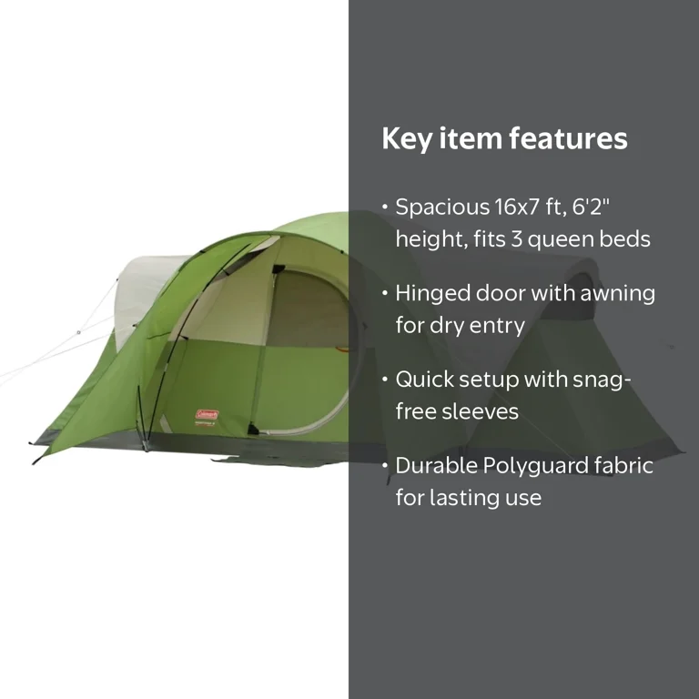 Coleman, 8-Person Montana Cabin Camping Tent, Hinged Door, Green