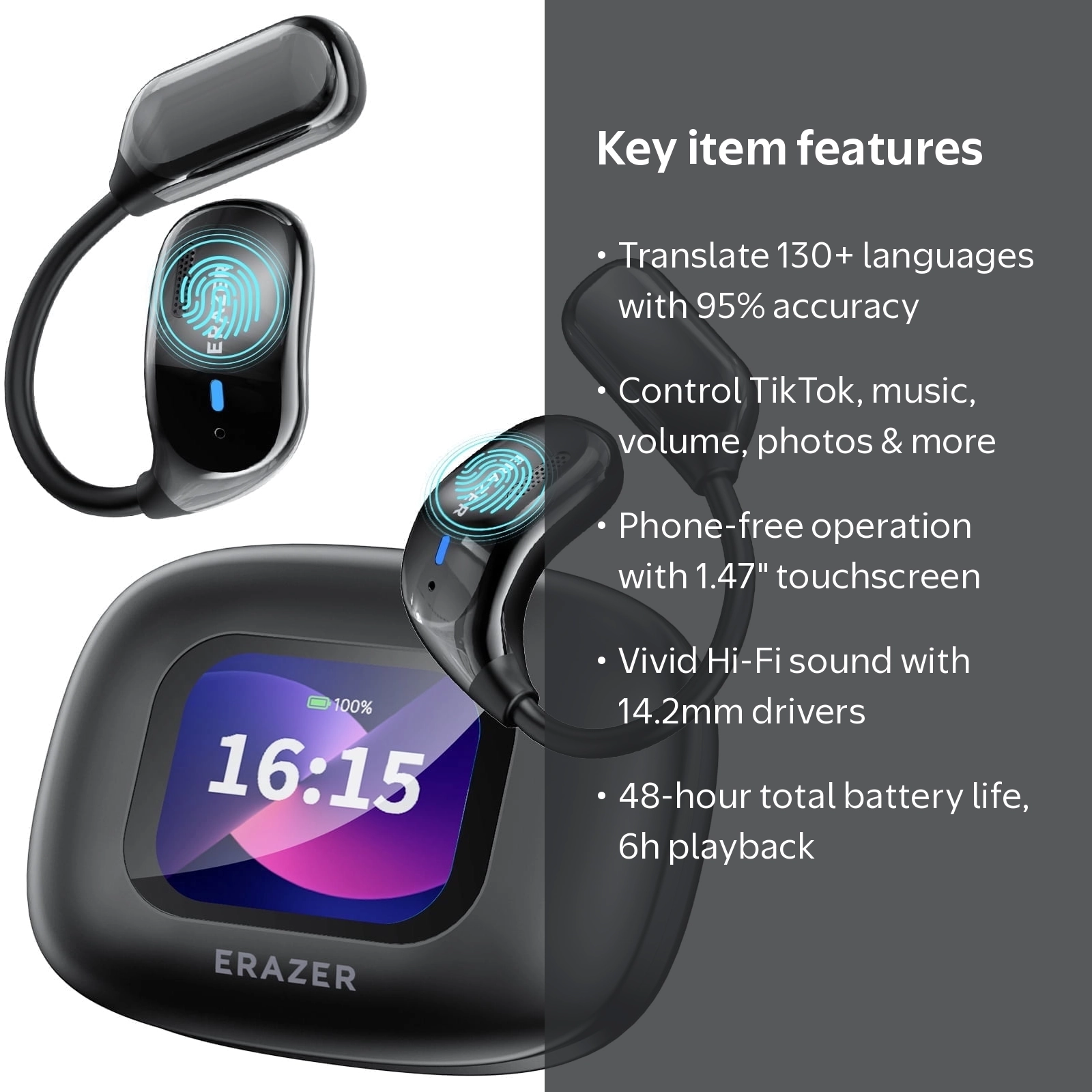 ERAZER Open Ear AI Translation Wireless Earbuds, Bluetooth 5.4