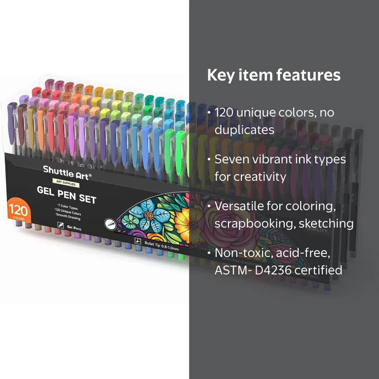 Shuttle Art 120 Unique Colors Gel Pen Set for Adult Coloring