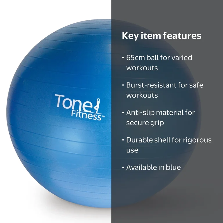 Tone Fitness Anti-burst Stability Ball, 65 cm, Blue, Core Training