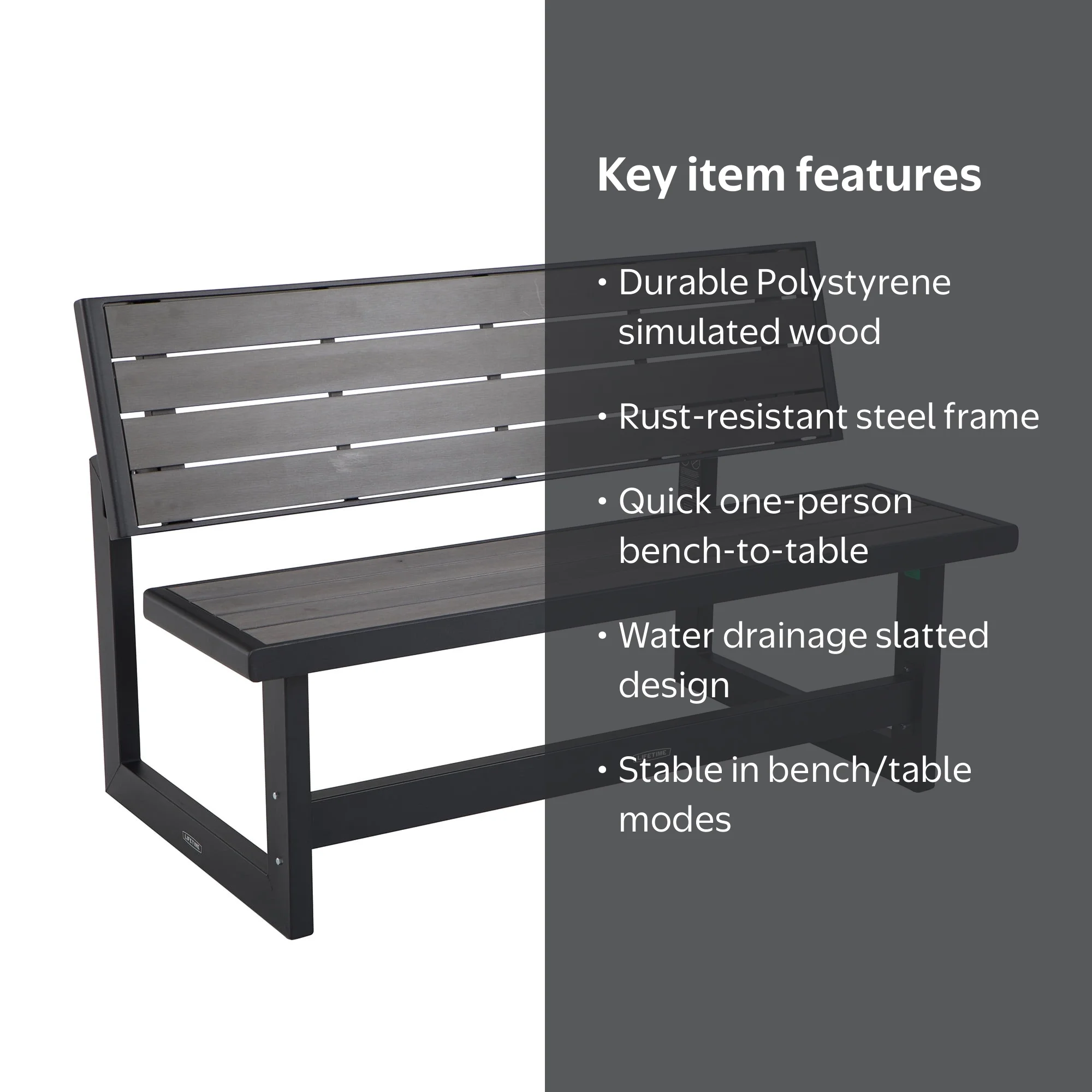 Lifetime, Outdoor Convertible Bench, 55 inch, Gray - Walmart.com