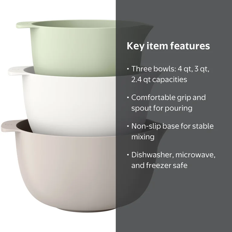 Beautiful 3-Piece Mixing Bowl Set Assorted Colors BPA BPS Recycled