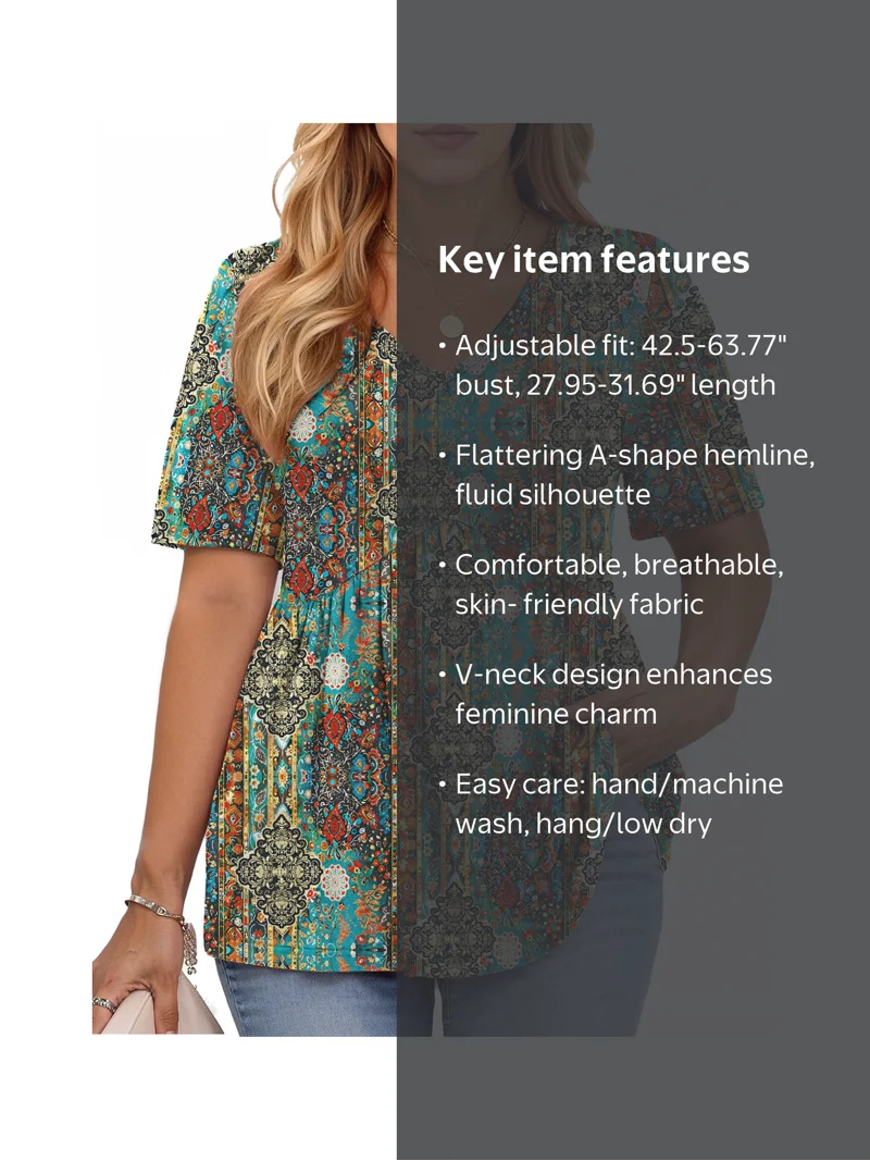 WellSize Plus Size Women Tops Casual V Neck Blouses Summer Short Sleeve ...