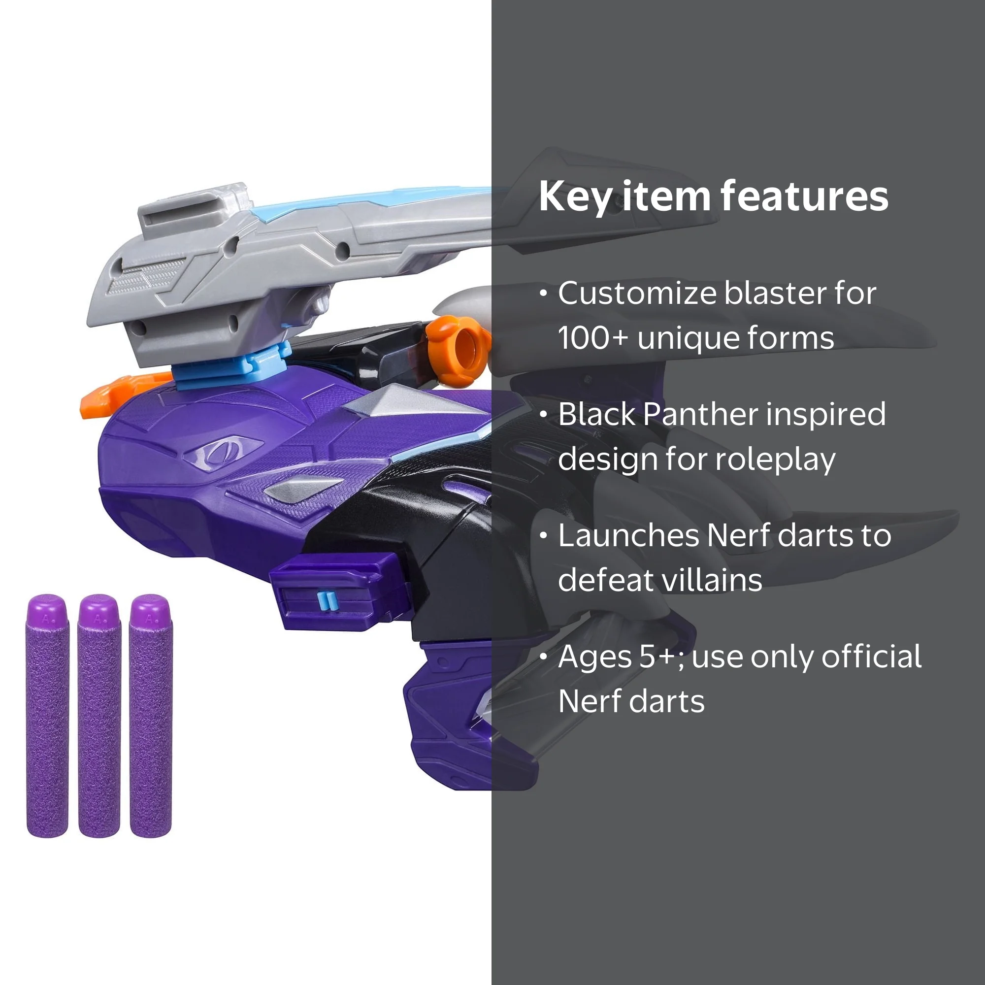 Marvel Avengers Endgame Nerf Black Panther Blaster, Claw Gauntlet