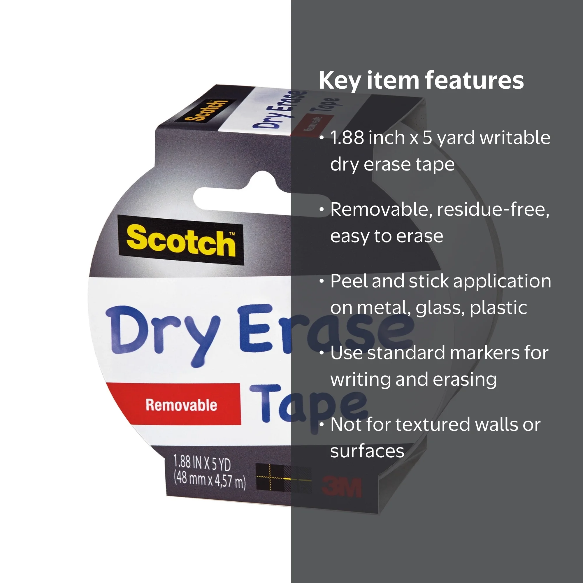 ウエストでポテティーでホワイトな1.8*3本　34度 Scotch Brand Dry Erase Tape, White, 1.88 Inches x 5 Yards, Ideal