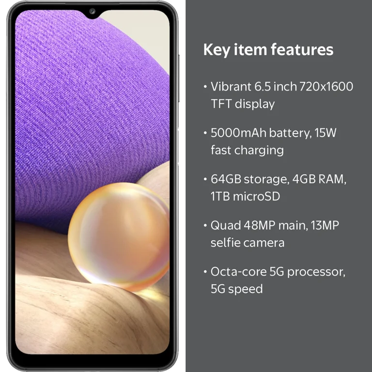 Samsung Galaxy A32 5G, Unlocked, 5000mAh Battery, 6.5'' Display