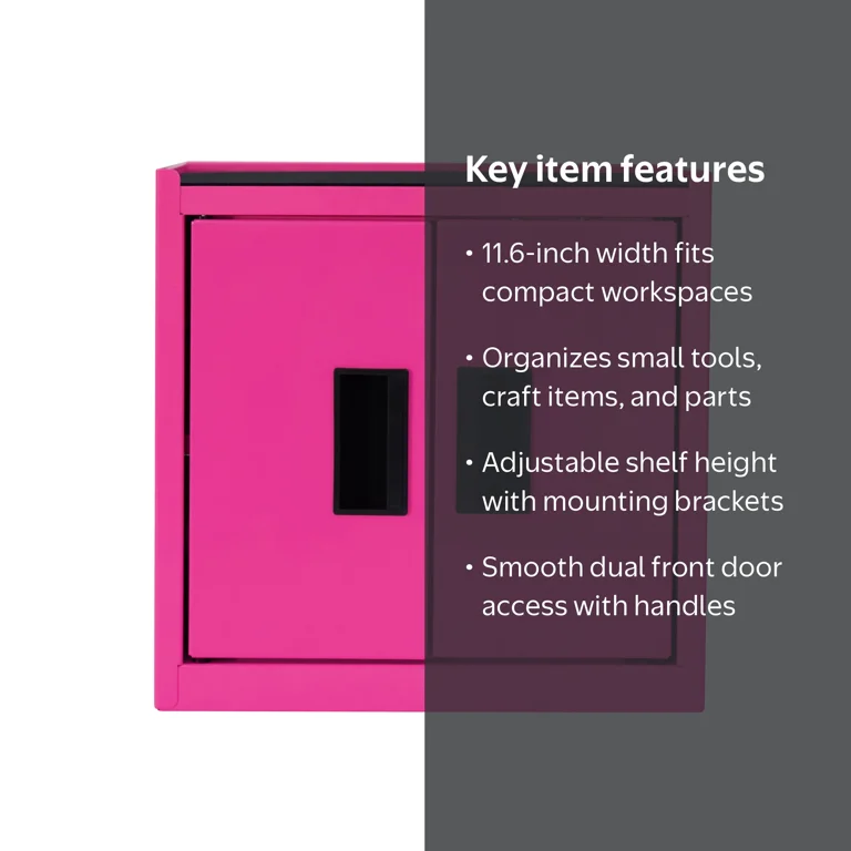 Hyper Tough Mini Tool Cabinet, 11.6-inch Pink Steel Storage with
