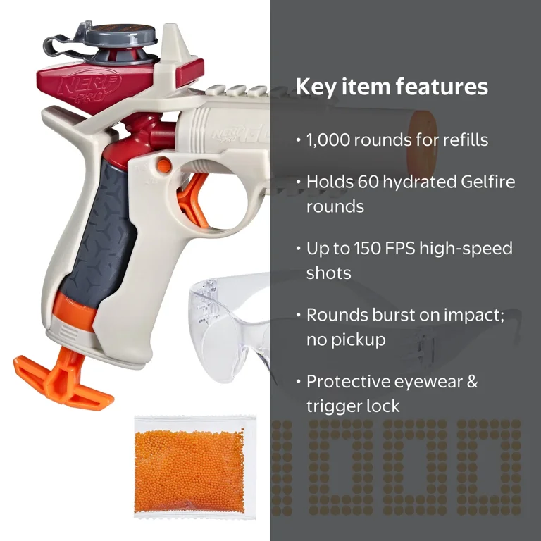 Nerf Pro Gelfire Ignitor Blaster, 60 Rnd, 1,000 Gelfire Rounds