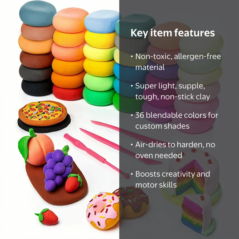 LTONLINE Air Dry Clay for Kids, 36 Colors, Magic Foam Clay