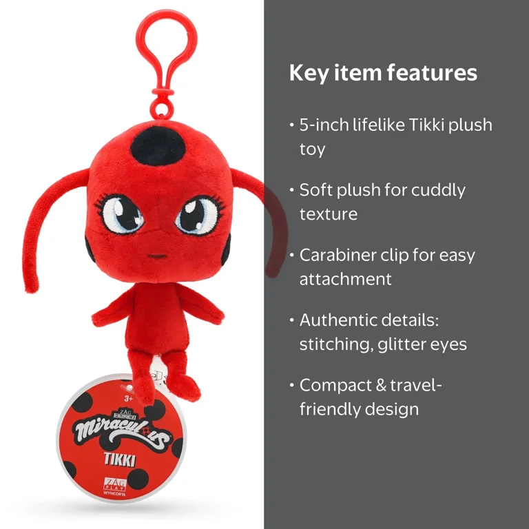 Miraculous Kwami Tikki Plush Keychain, 5-Inch Red Ladybug Backpack