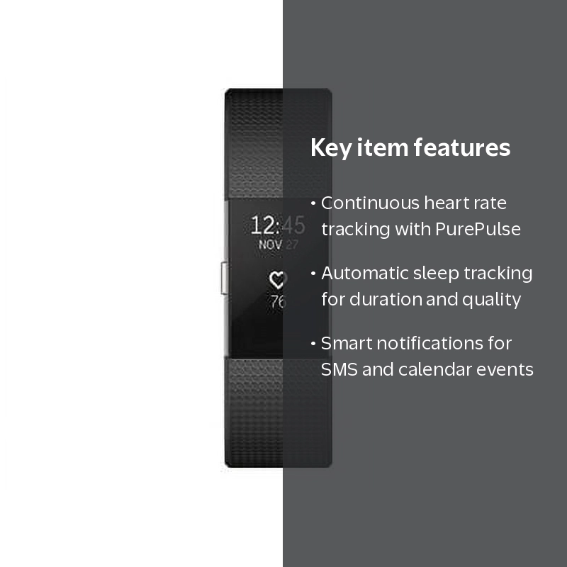 Fitbit Charge 2 Smartwatch, Black Small, Android Compatible