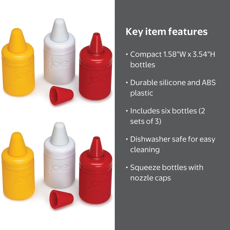 Joie Condiment Mini Squeeze Bottles with Nozzle Caps, Non-Stick