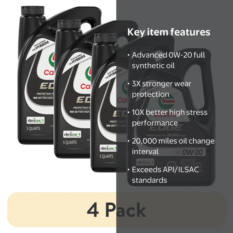 4 pack) Castrol EDGE 0W-20 Advanced Full Synthetic Motor Oil, 5