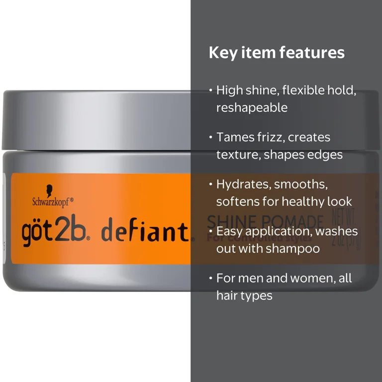 got2b, Defiant Shine Pomade, High Shine, Light Hold, 2 Fl Oz