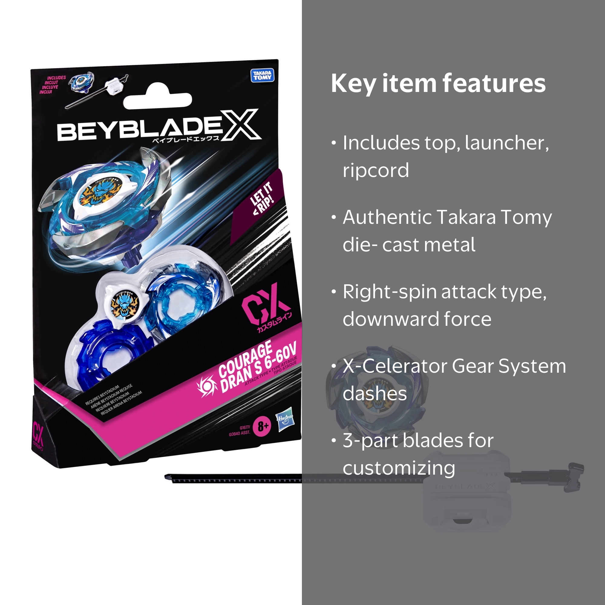 Beyblade X Courage Dran S Starter Pack with Top & Launcher