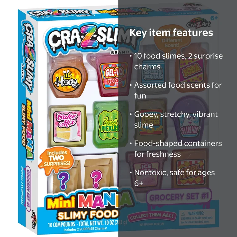Cra-Z-Art, Mini Mania Slimy Food Grocery Set, 10 Varieties, Ages 6