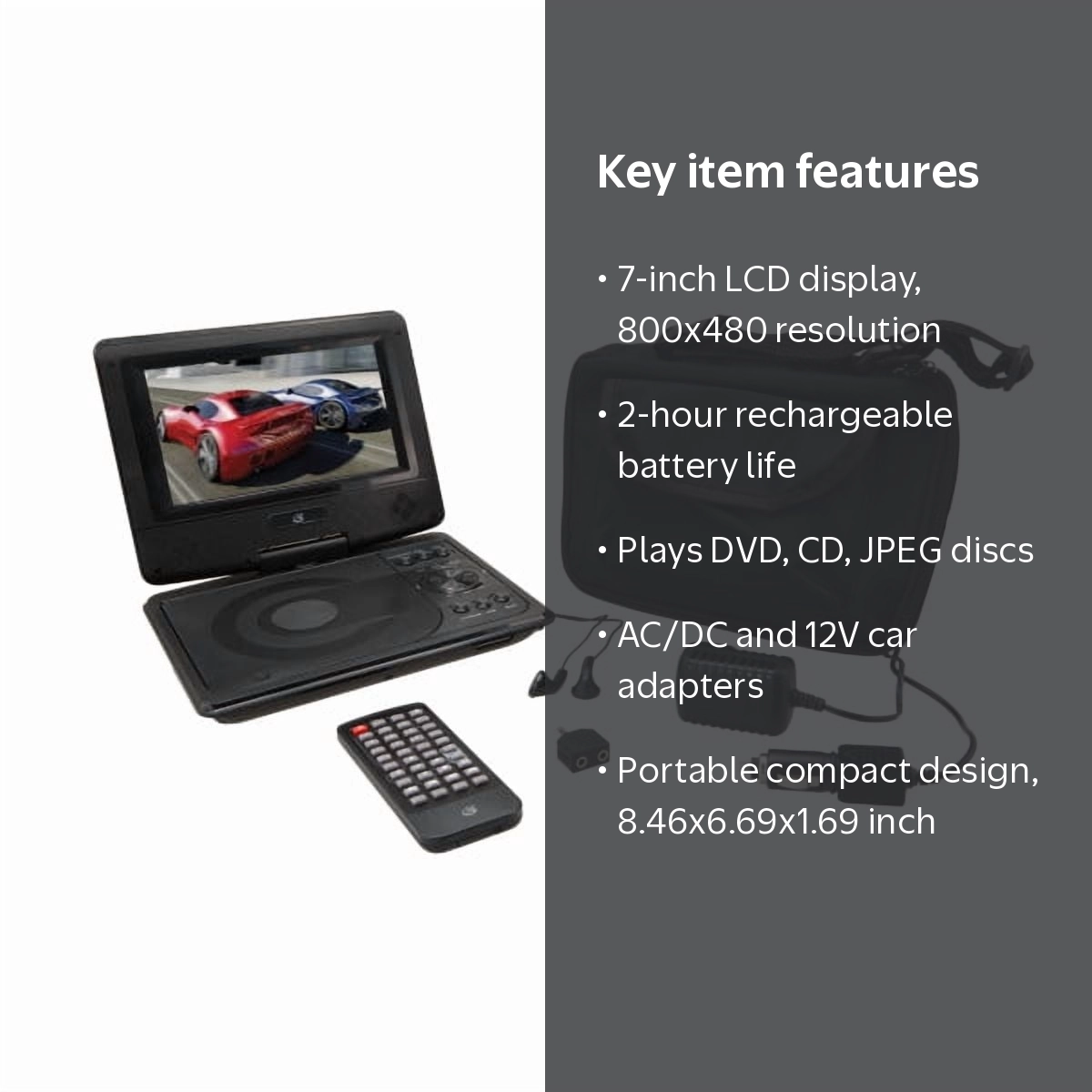 GPX 7-Inch Portable DVD Player with Swivel Screen and Carrying