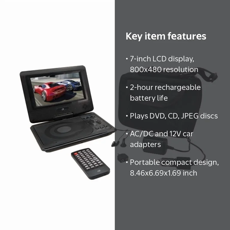GPX 7-Inch Portable DVD Player with Swivel Screen and Carrying