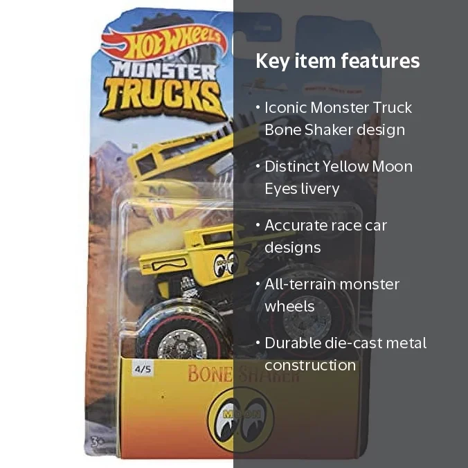 Hot Wheels, Monster Trucks Bone Shaker, Yellow Moon Eyes, 1:64