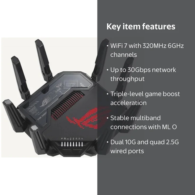ASUS, WiFi 7 Ai Mesh Gaming Router, Quad-Band, Dual 10Gig Ports