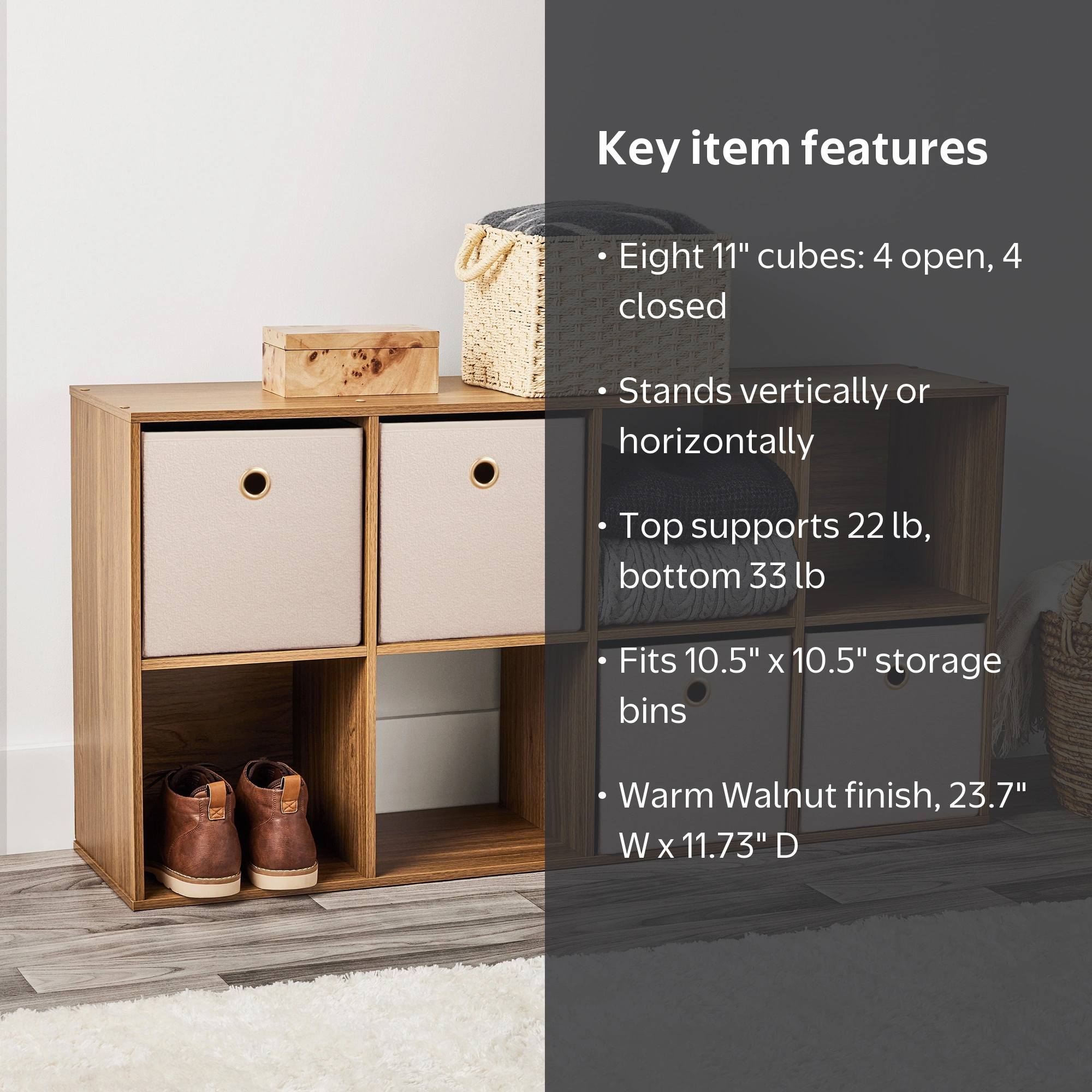 Mainstays 8 Cube Storage Organizer, Brown, Manufactured Wood