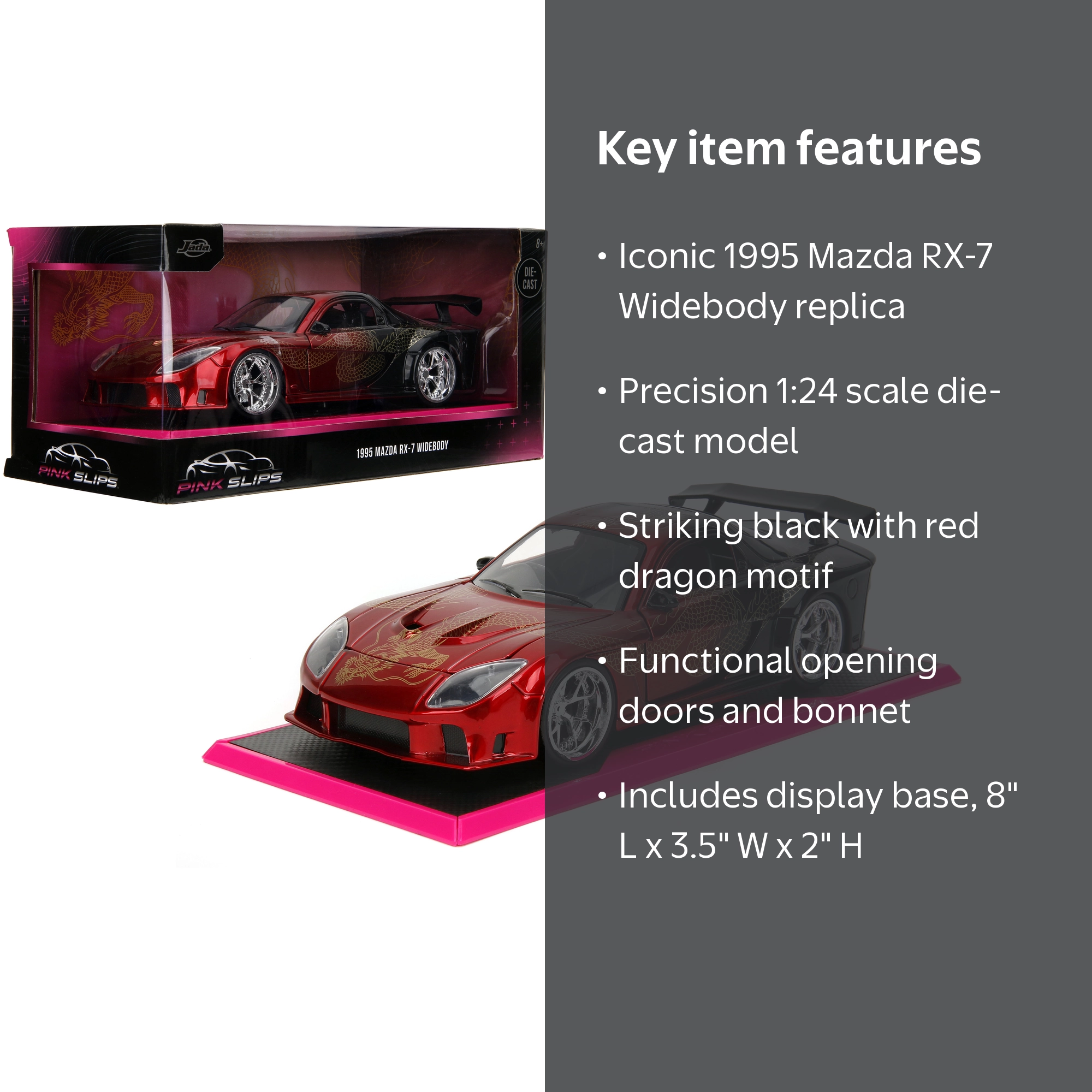 Jada 1:24 Mazda RX-7 Widebody Black/Red Dragon Toy - Walmart