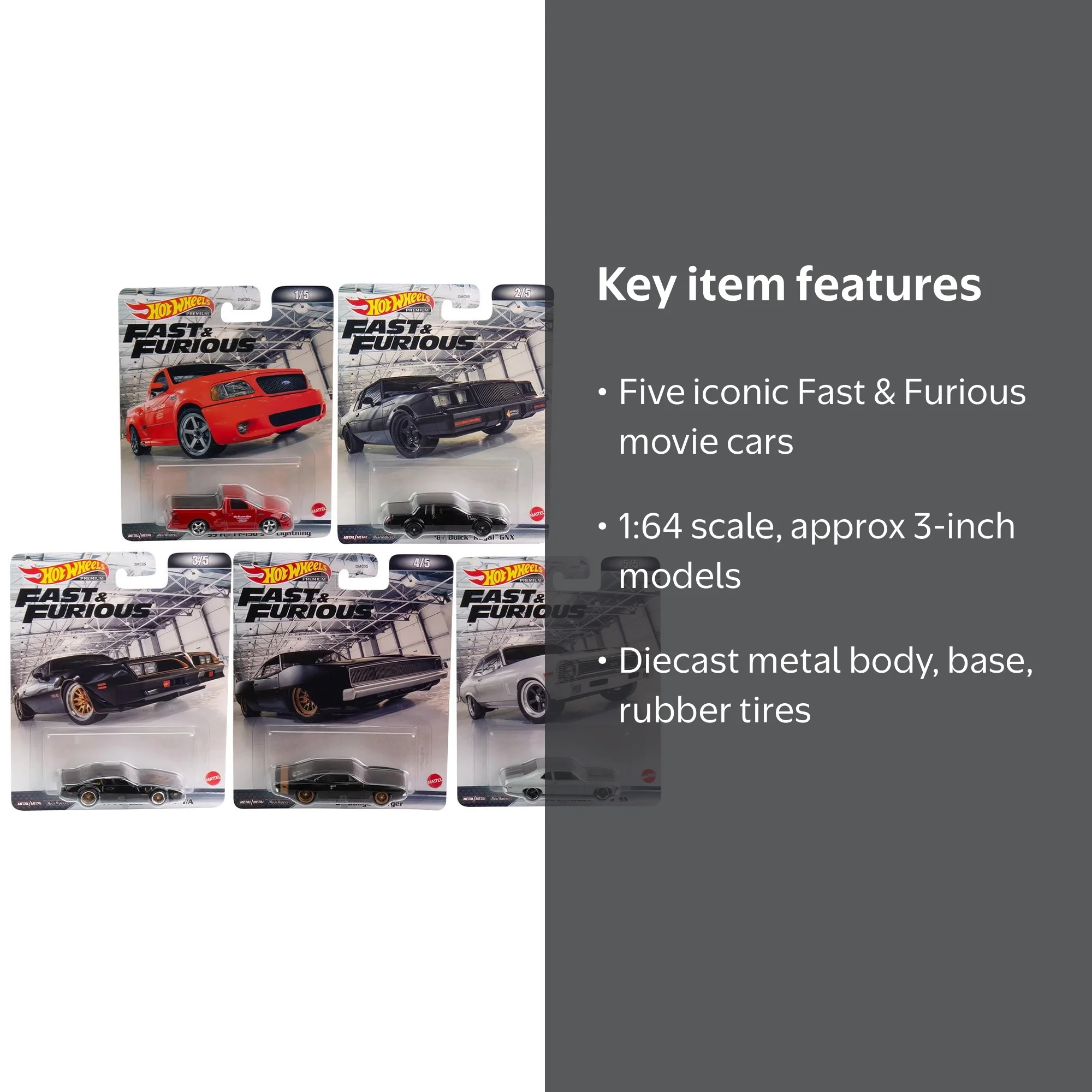 Hot Wheels, 2022 Fast & Furious Premium Set of 5, 1/64 Diecast