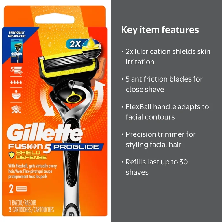 Gillette, Men's Razor Handle + 2 Blade Refill, ProGlide Shield