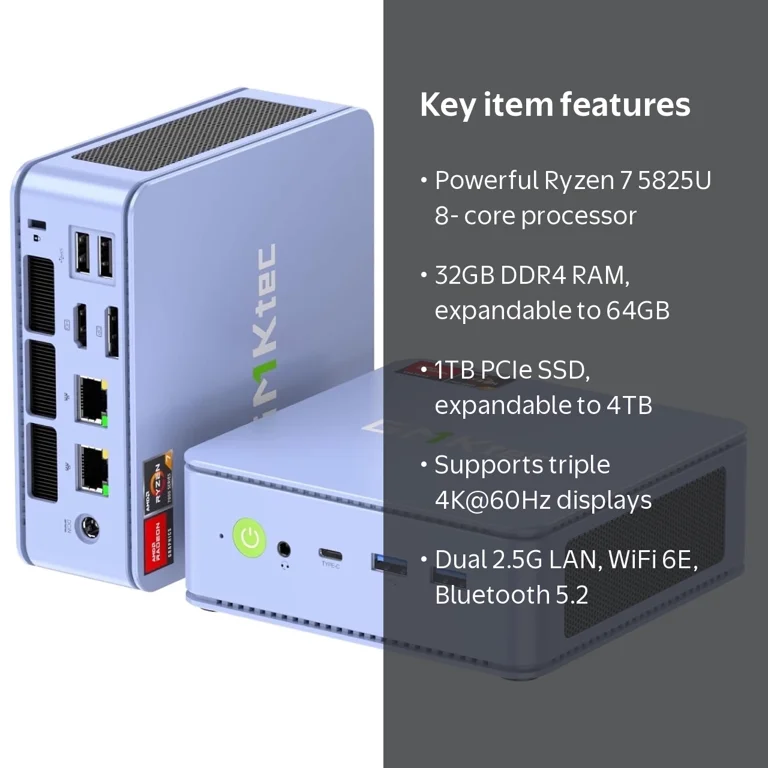 GMKtec, Gaming Mini PC, AMD Ryzen 7 5825U, 32GB RAM 1TB SSD