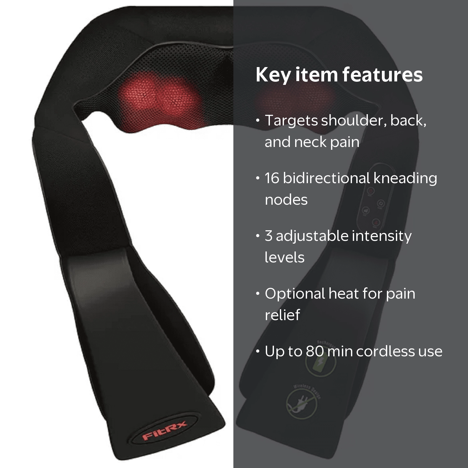 FitRx Cordless Shiatsu 3D Massager, USB-Rechargeable Shoulder