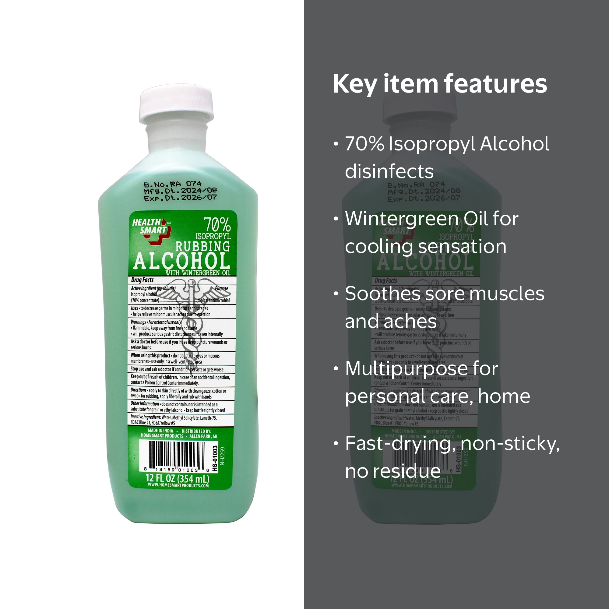 HealthSmart 70% Isopropyl Rubbing Alcohol, Wintergreen Scent