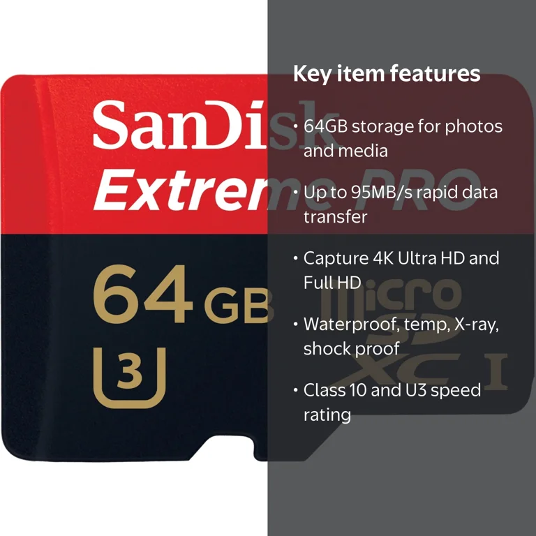 SanDisk, Micro SDXC Card, 64GB, UHS-I Class 10, Fast Storage