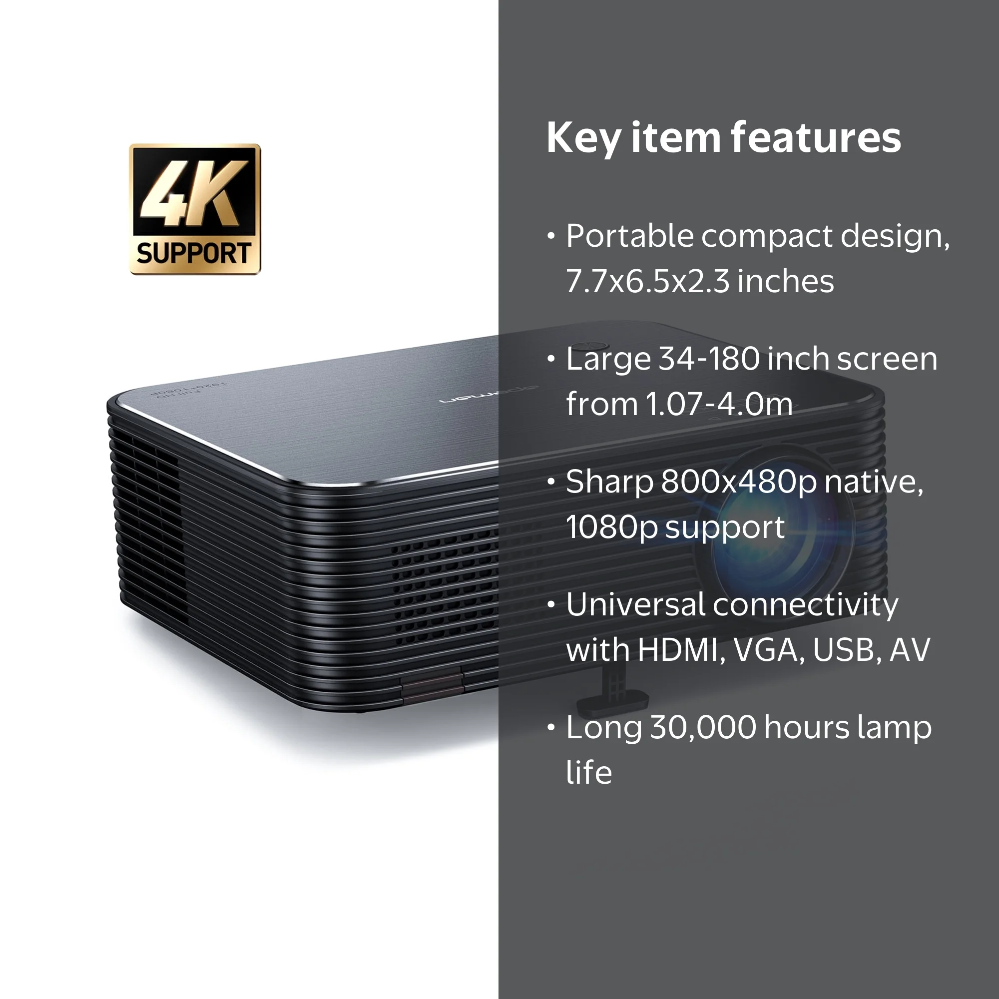 Apeman Mini Projector 1080P Supported, 4500 Lumens, VGA PC Gaming